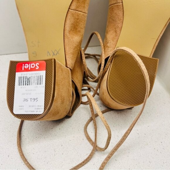 NWT Steve Madden Admire Sandals Sand Tan Leather Suede Lace Up Heel Sz 7.5B Flaw - Picture 16 of 16